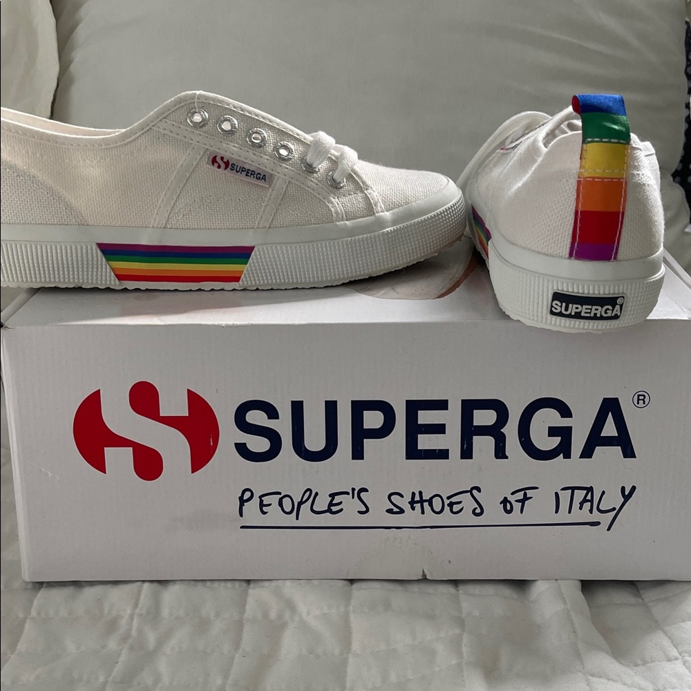 Superga White Rainbow Stripe Athletic Shoes